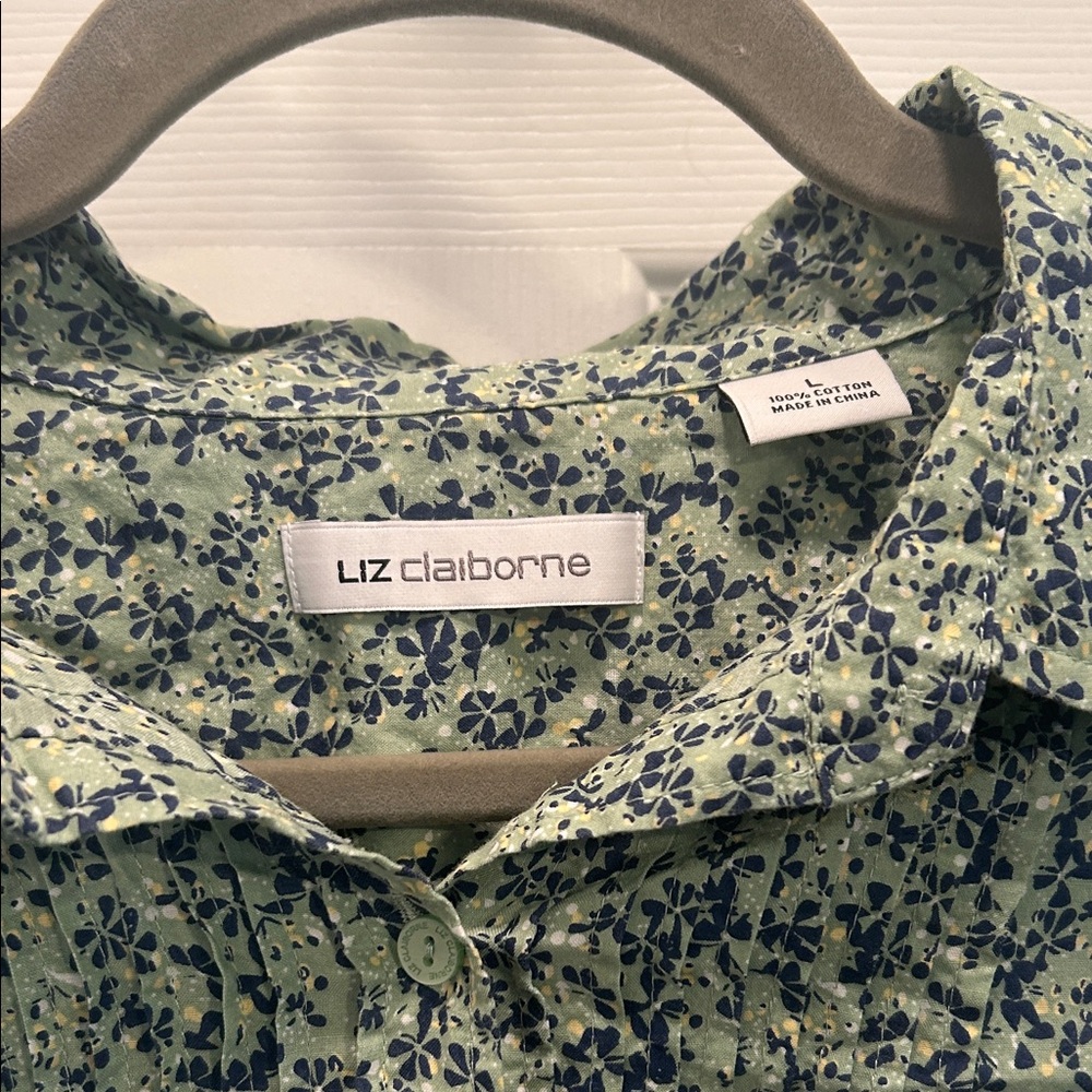Liz Claiborne Blue and Green Floral Blouse - Picture 2 of 3
